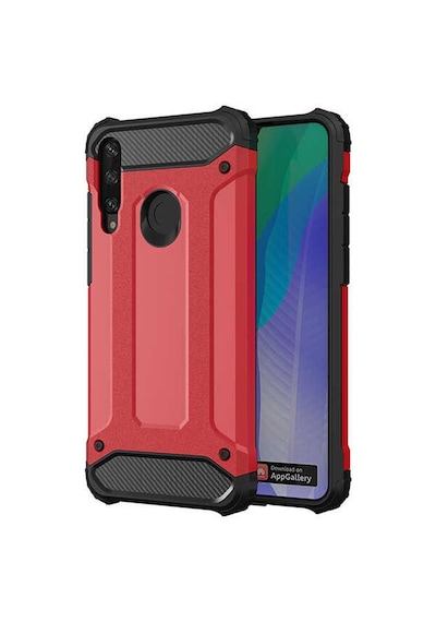 Kilifone - Huawei Uyumlu Y6p - Kılıf Çift Katman Zırh Tank Crash Military Kapak - Kırmızı