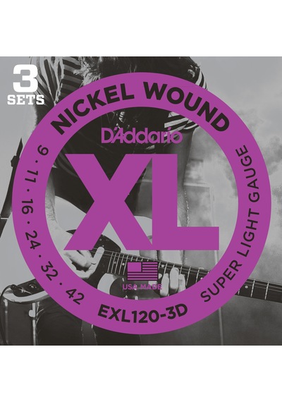 Daddarıo Exl120-3d 3 Set Elektro Gitar Tel Seti, Xl, 9-42, Nıckel W