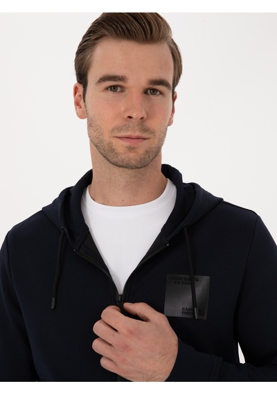 Lacivert Regular Fit Pamuk Karışımlı Tam Fermuarlı Sweatshirt
