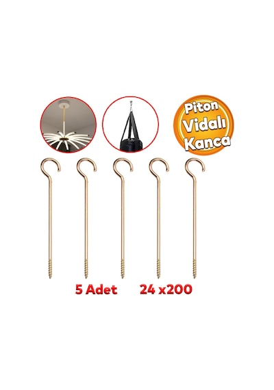 Lexroo Metal Piton Vidalı Gerdirme 24x200 Çekme Kaldırma Tavan Açık Ağız Kancalı Avize Asma Kiti 5 Diğer