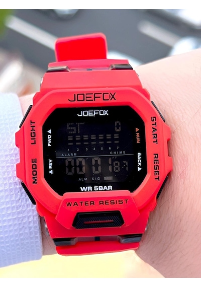 Joefox G-shock Kasa Kırmızı-Siyah Digital 5 ATM Spor Kol Saati J-gs01