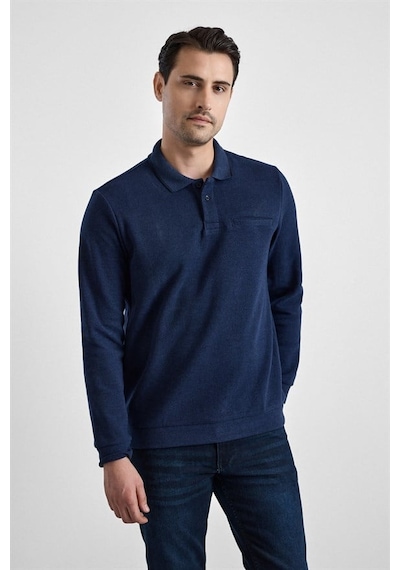 Süvari Lacivert Regular Düz Fermuarlı Polo Yaka Sweatshirt Sw2013700011-m09