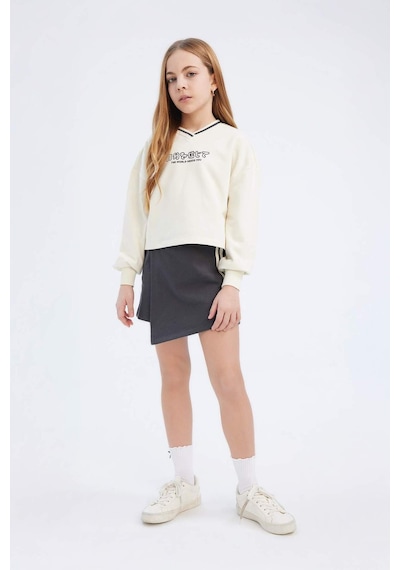 DeFacto Kız Çocuk 2'li Takım Baskılı Sweatshirt Şort Etek D9232A825SPER85 Ekru DeFacto Kız Çocuk 2'li Takım Baskılı Sweatshirt Şort Etek D9232A825SPER85 Ekru