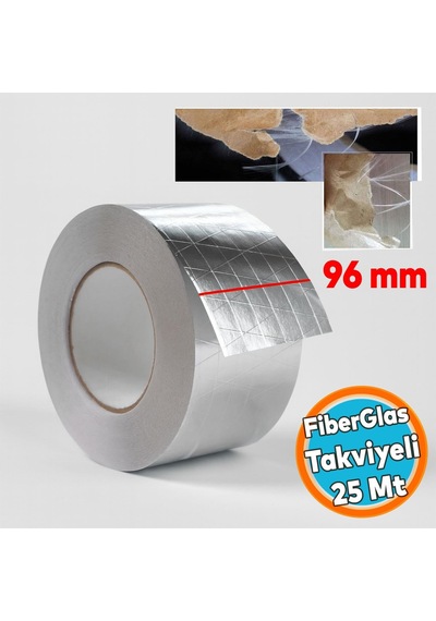 Fiberglas Lif Takviyeli Yapışkanlı Alüminyum Folyo Bant 96 Mm X 25 Metre Yanmaz Yalıtım Bandı