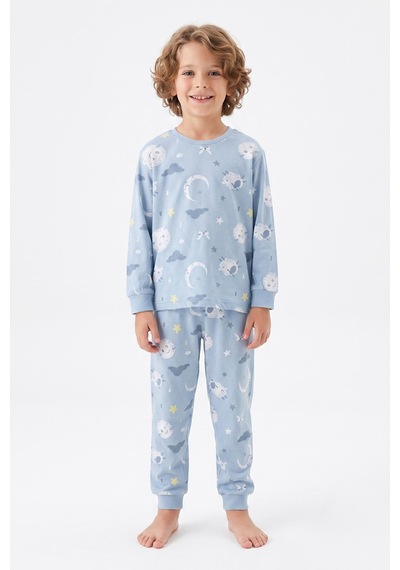 Modanino Erkek Çocuk %100 Pamuk Pijama Takımı 3-13 Yaş 12734ıs Açik Mavi
