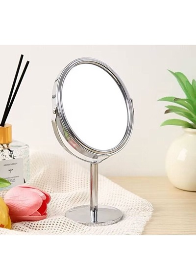 Mercansa Sonx Oval Masaüstü Ayaklı 360 Dönebilen, İşyeri, Seyahat İçin Mini Krom Ayna 15x25cm