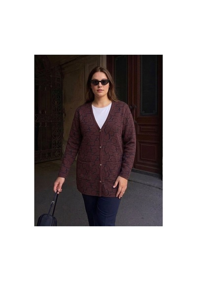 Onno Style Women Kalp Desenli Klasik Triko Düğmeli Ceket Bordo