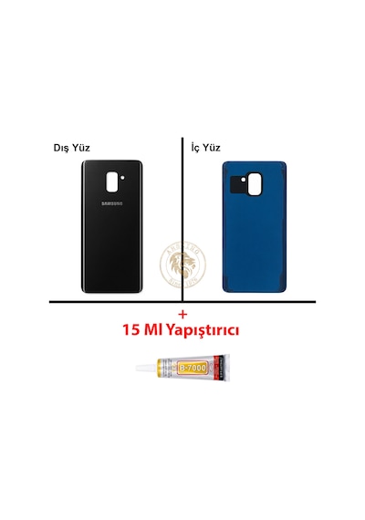 Samsung Galaxy A8 Plus 2018 A730 Siyah Renk Arka Kapak + B7000 Yapıştırıcı Arka Cam Batarya Kapağı Pil Kapağı Lazer Kesim Back Cover Galaxy A8 Plus Uyumlu