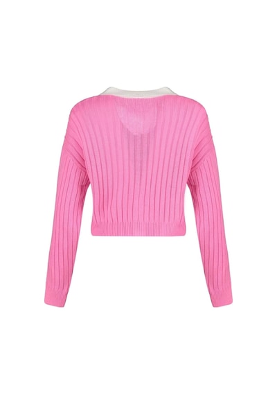 Ersefa Kadın Modern Tarz Regular Bebe Yaka Crop Triko Hırka Pembe