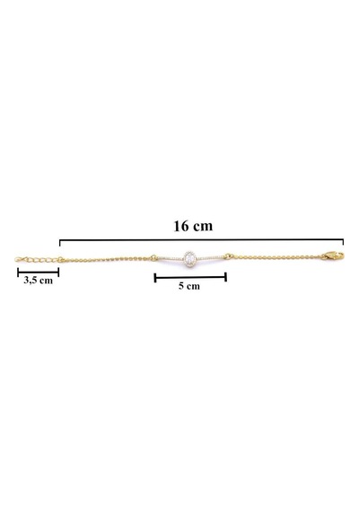 Altın Kaplama Ezme Zincirli Oval Zirkon Taşlı Kadın Bileklik Blk-501 Altın