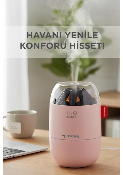H16 Pembe Odun Ateşi Efekli Hava Nemlendirici Buhar Makinesi 280ml Led Işıklı Sessiz Çalışma (İthalatçı Garantili)