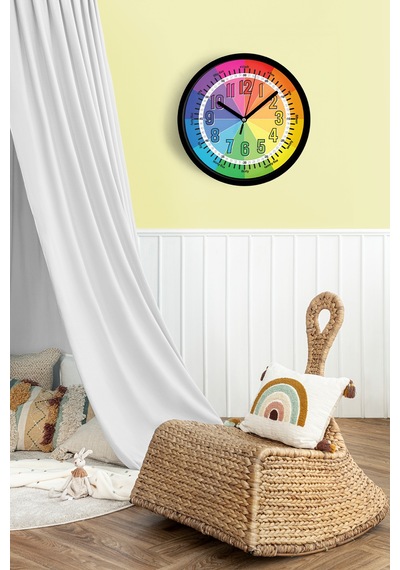 Eğitici Çocuk Odası Duvar Saati - 25cm - Önü Camlı Siyah Kasa - Sessiz Mekanizma-jh0001 Siyah