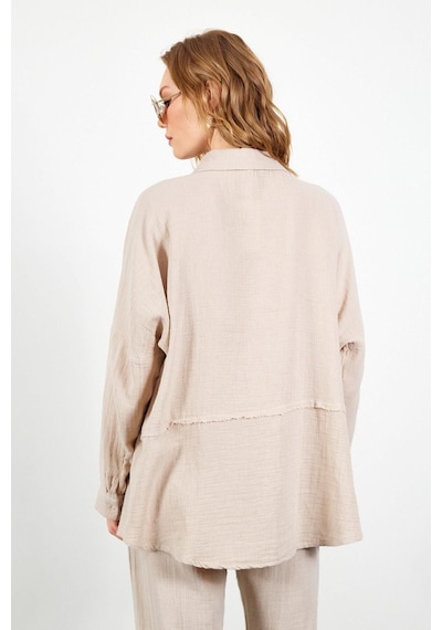 Manche Müslin Uzun Yıkamalı Oversize Rahat Kalıp Parçalı Kadın Düz Basic Gömlek Bej Mks166905-01 Manche Müslin Uzun Yıkamalı Oversize Rahat Kalıp Parçalı Kadın Düz Basic Gömlek Bej Mks166905-01