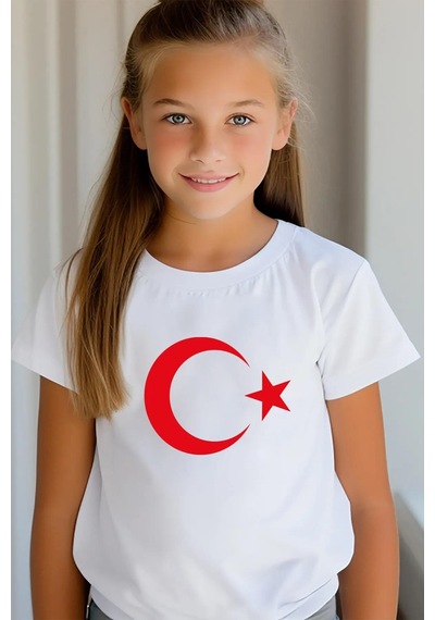 Dode Flora Çocuk Ay Yıldız Hilal Baskılı Tişört Beyaz