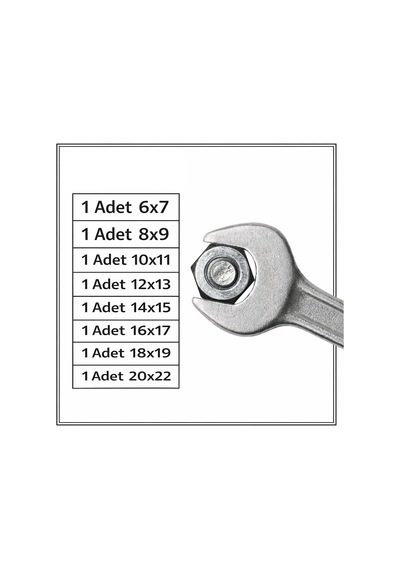 Açık Ağızlı Anahtar Serisi 8'li Set 6x7 8x9 10x11 12x13 14x15 16x17 18x19 20x22 Somun Sıkma Sökme