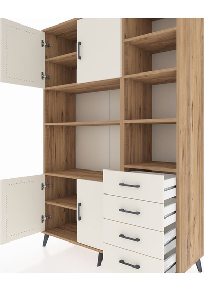 Hyperion Dolap 9 Raflı 4 Çekmeceli 4 Kapaklı 132x44x195 Çam-a... Çam Hyperion Dolap 9 Raflı 4 Çekmeceli 4 Kapaklı 132x44x195 Çam-a... Çam