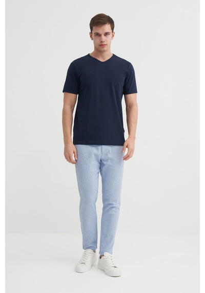 Cazador Slim Fit V Yaka Düz Örme Likarlı Tişört Laci
