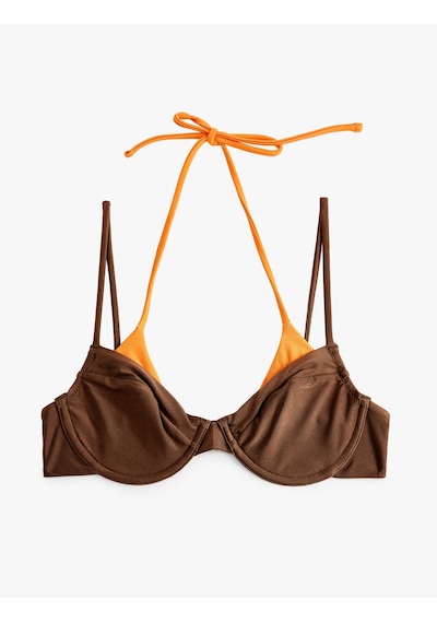 Koton Renk Kontrastlı Katmanlı Balenli Bikini Üstü Kahverengi 6sak10075mm Kahve