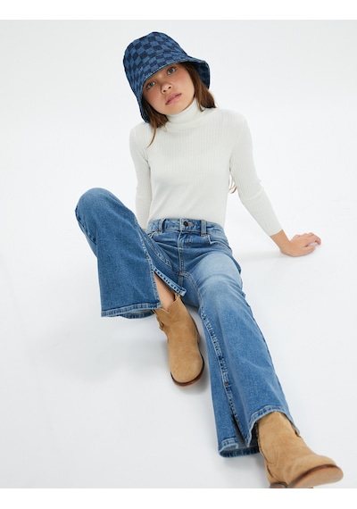Koton Bol Paça Kot Pantolon Pamuklu - Wide Leg Jean Orta İndigo 4wkg40013ad İndigo