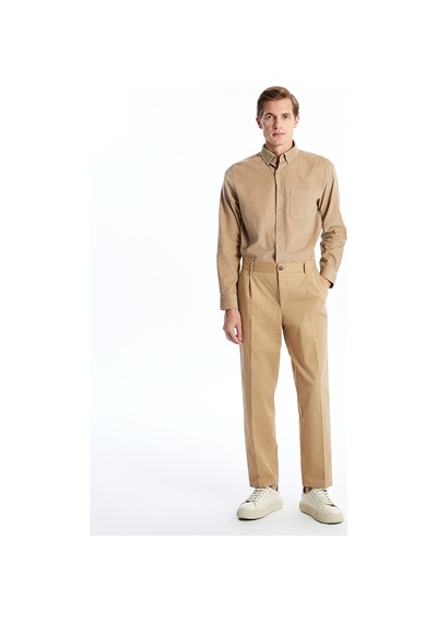 Lcwaıkıkı Classic Bej Regular Fit Uzun Kollu Kadife Erkek Gömlek