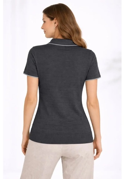Efnaz Style Triko Kumaş Yakalı Düğmesiz Açık Yaka Fitilli Kısa Kollu Regular Fit Tişört T-shirt - Siyah