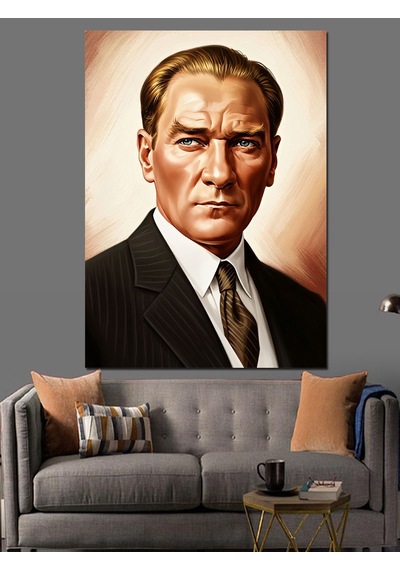 Ahşap Tablo Atatürk Takım Elbiseli Portre