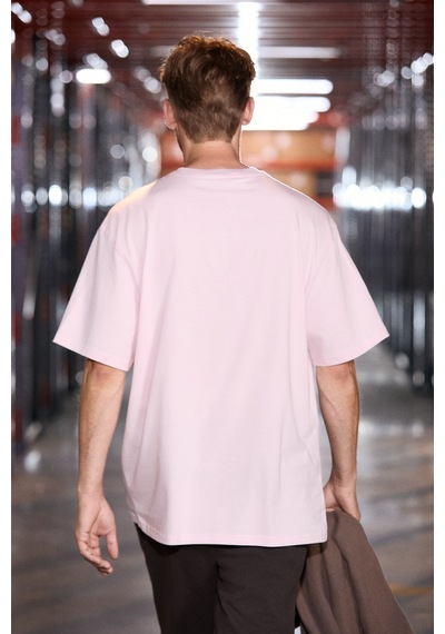 Grimelange Grımelange Atlanta Erkek %100 Pamuklu Kısa Kollu Baskı Detaylı Koyu Pembe T-shirt
