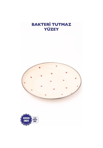 Cupid Emaye Pasta/sunum Tabağı 21 Cm Krem - Kırmızı