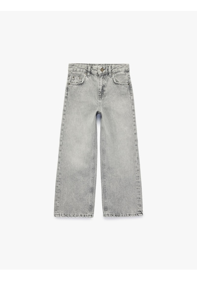 Koton Pamuklu Cepli Geniş Paça Denim Pantolon Gri 6skg40035ad Gri