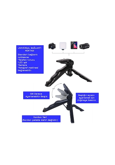 Upway Led Işıklı Mikrofonlu Tripotlu Kumandalı Video Kayıt Fotoğraf Öz Çekim Seti