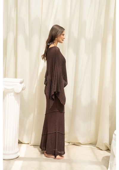 Mai Collection Praiano Asimetrik Kahve Crop Etek Takım