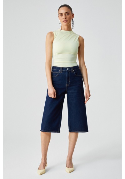 ETHIQUET CANISA Kadın Slim Fit Sıfır Kol Yuvarlak Yaka Düz Renk Sarı Atlet