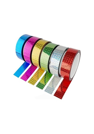 Artlantis Renkli Hologram Bant 6 Renk 1 Paket 18mm X 3 Metre Yaldızlı Metalik Desenli Fosforlu Hologram Bant Hobi Tasa