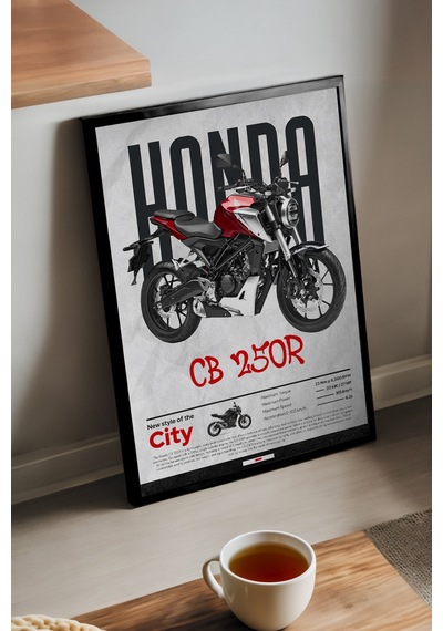 Honda Cb 250 R Siyah Ahşap Çerçeveli Poster, Dekoratif Motosiklet Duvar Tablosu