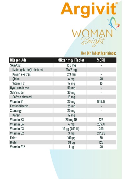 Argivit Woman Bright Tablet 30 Tablet 3'lü Paket