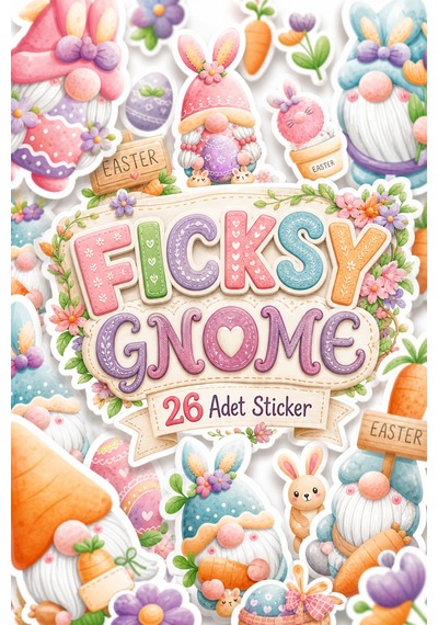 Sevimli Tavşan Cücesi Sticker Seti - 26 Adet Etiket Çıkartma Diğer