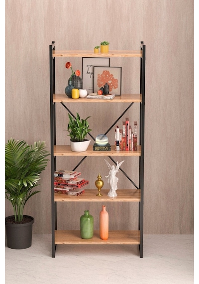 5 Raflı Metal Kitaplık Ceviz 180 Cm Çok Renkli