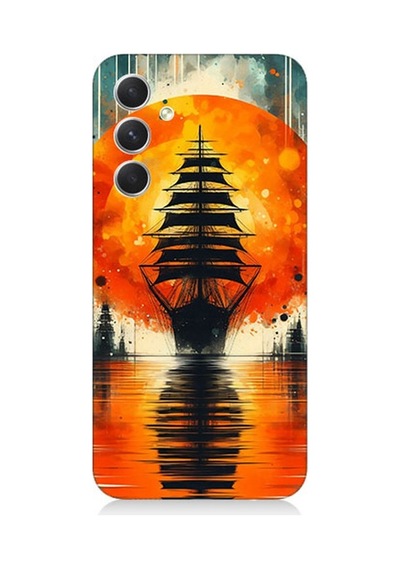 Samsung Galaxy S24 Uyumlu Gün Batımında Yelkenli Desenli Silikon Kılıf Çok Renkli