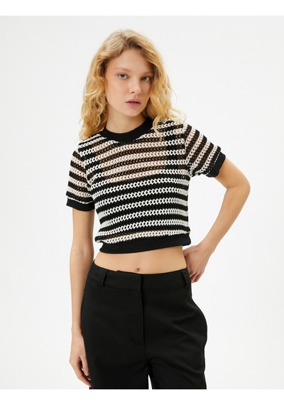 Koton Crop Ajurlu Kazak Kısa Kollu Bisiklet Yaka Siyah Çizgili 4sal10067ık 4SAL10067IK9S9 Siyah Koton Crop Ajurlu Kazak Kısa Kollu Bisiklet Yaka Siyah Çizgili 4sal10067ık 4SAL10067IK9S9 Siyah
