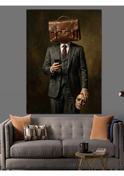 Evrak Çantası Başlıklı Modern Adam Dekoratif Kanvas - Mdf Ahşap Tablo