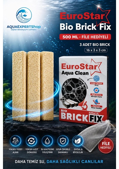 Akvaryum Filtre Malzemesi - Bio Brick Fix 500 Ml - Güçlü Bakteri Tutucu Biyolojik Medya - 3 Adet Brick - File Hediyeli