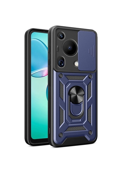 Ennar Huawei Pura 70 Ultra Kılıf Magnetik Standlı Sürgülü Kamera Korumalı 360 Döner Yüzüklü Kapak Lacivert