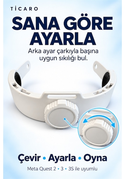 Tıcaro Meta Quest 2/3/3s İle Uyumlu Elit Başlık Kayışı, Ayarlanabilir Süngerli, Beyaz