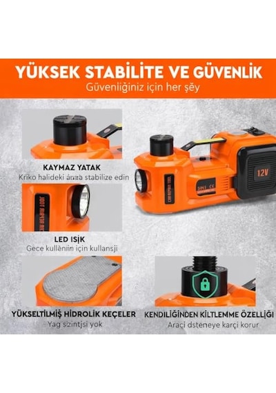 5 Ton Elektrikli Kriko Seti 12v, 3'ü 1 Arada Hidrolik Araç Krikosu Somun Sıkma Tabancası Hava Kompresörü, 450nm To