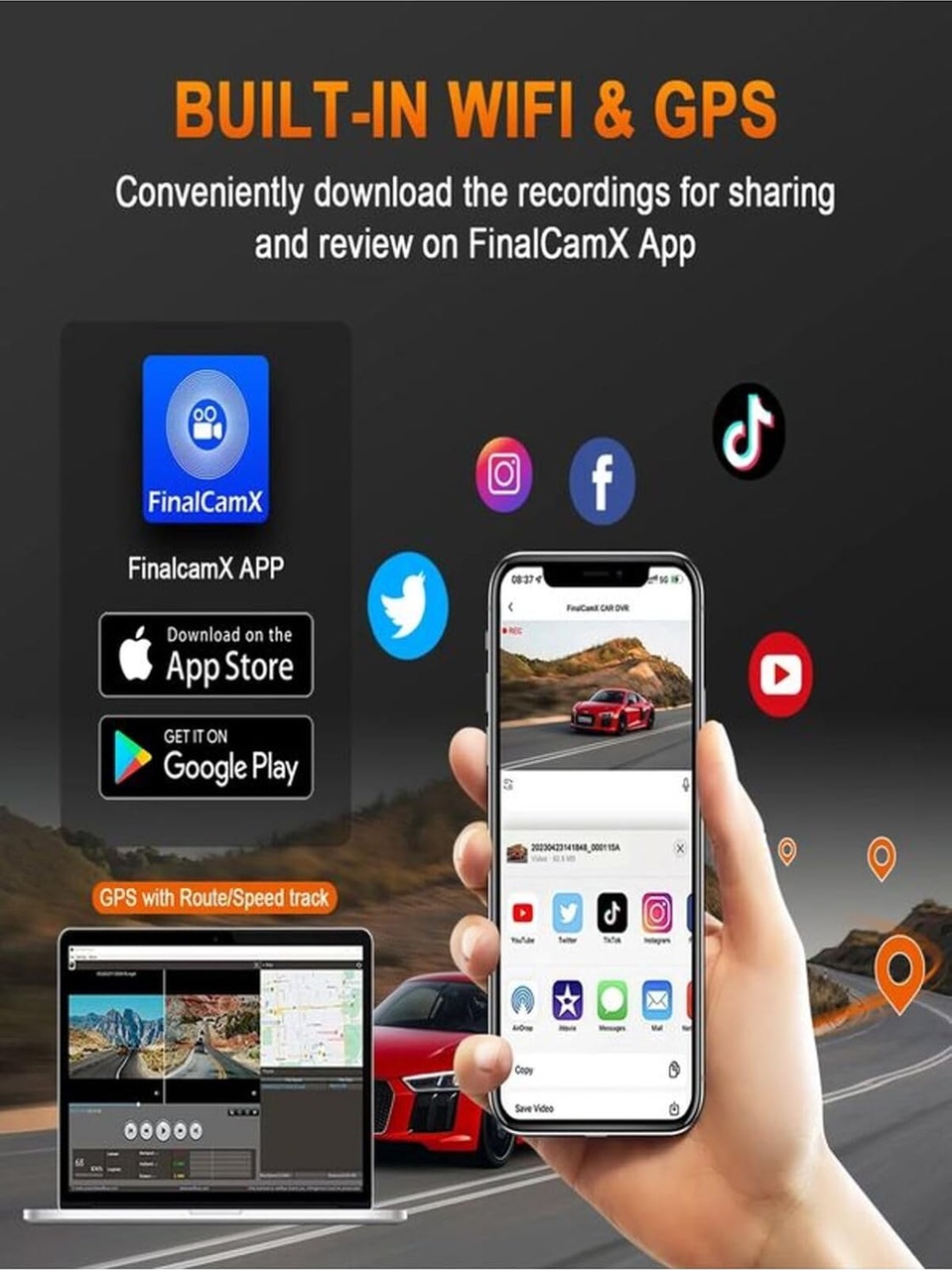 Tr 4k Çift Kamera Araç Içi Dash Cam Ön Arka Kayıt, Wifi,gece Görüş,g-sensör,park Modu,140 Geniş Açı