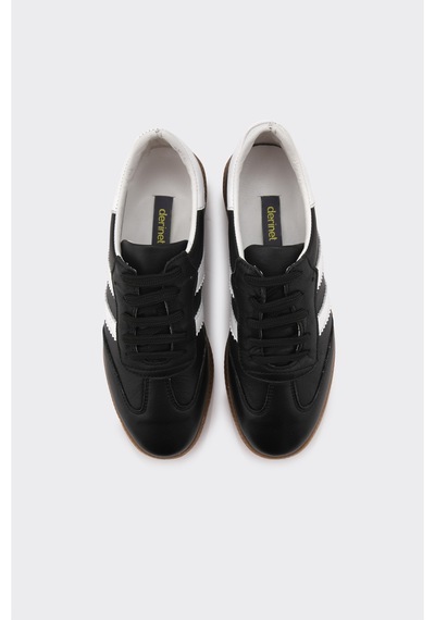 Derinet Comfort Taban Hakiki Deri Kadın Sneaker Siyah Beyaz Siyah Beyaz