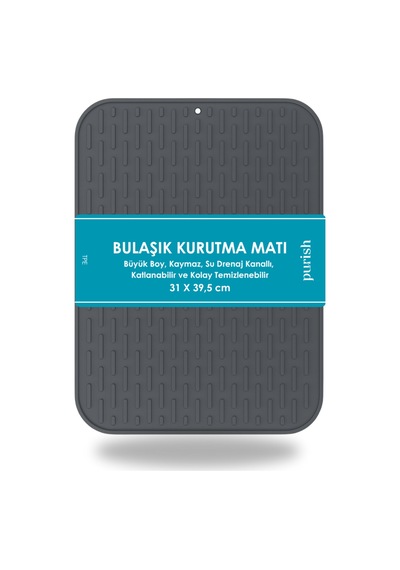 Bulaşık Kurutma Matı Tpe -31x39,5 Cm, Kaymaz, Bardak & Tabak Kurutma Pedi Antrasit Gri Plastik Diğer