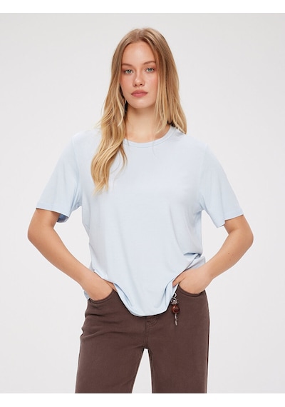 Faik Sönmez Yuvarlak Yaka Kısa Kol T-shirt W27tsh002 Bw27tsh002113 Açık Mavi