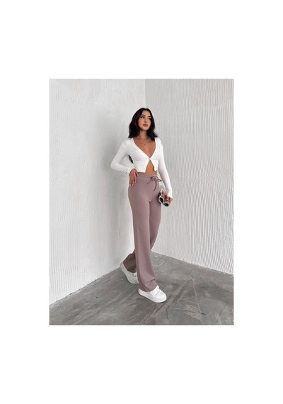 Dechival Kadın Bol Paça Fitilli Pantolon Yazlık Wide Leg Eşofman Altı Gül