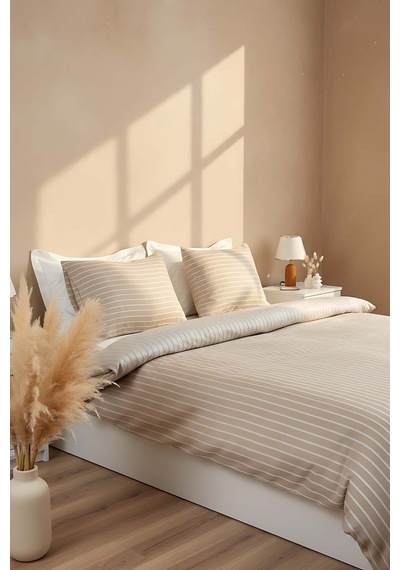 Bamboo Saten Vizon Çift Kişilik Nevresim Takımı 6 Parça Çeyiz Seti Vizon